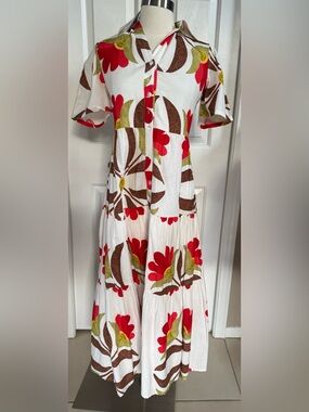 Gorgeous Wknd Women’s White Floral Button-Front Midi Dress  M